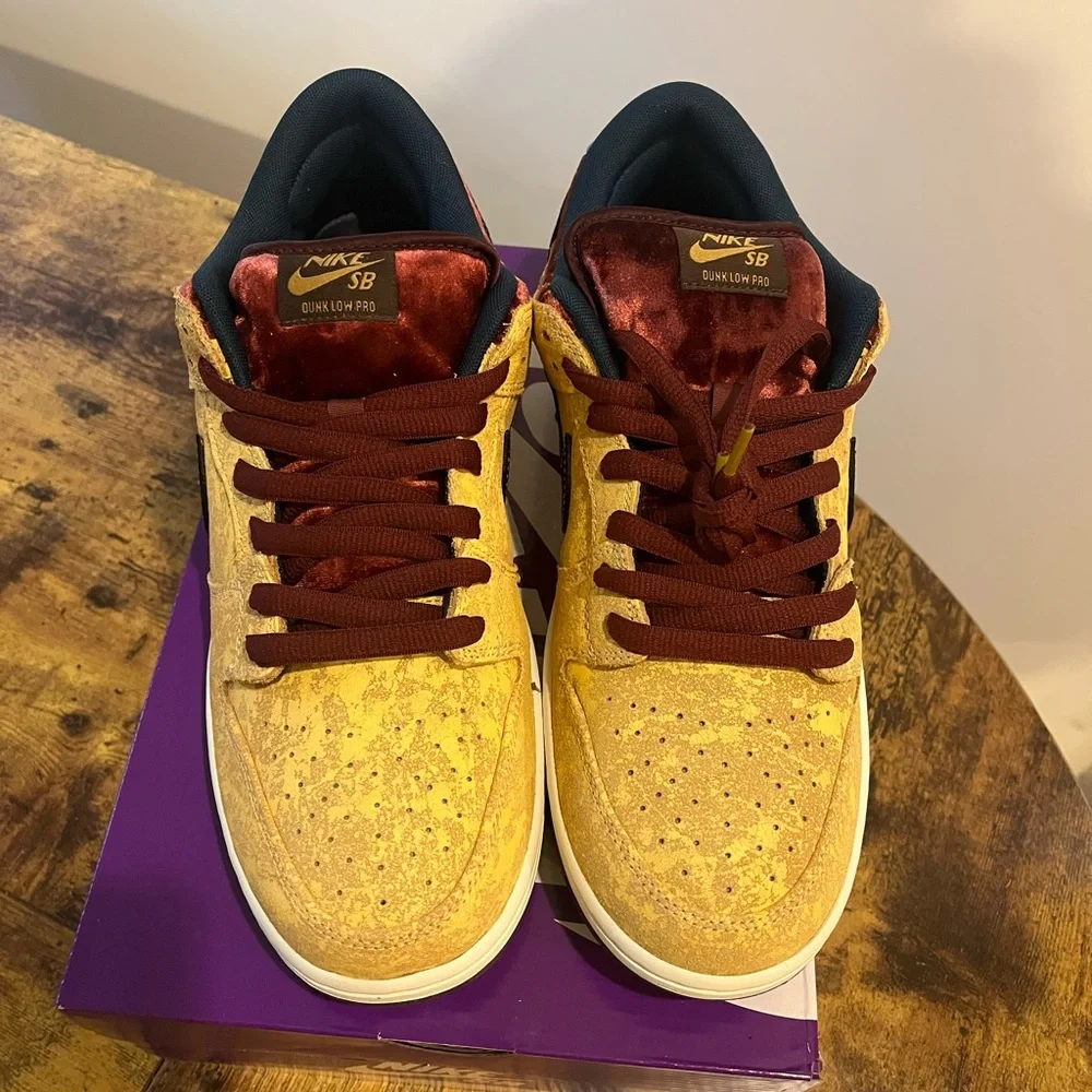 Nike Dunk Low Premium Yellow and Red Sneakers - Picture 3 of 5